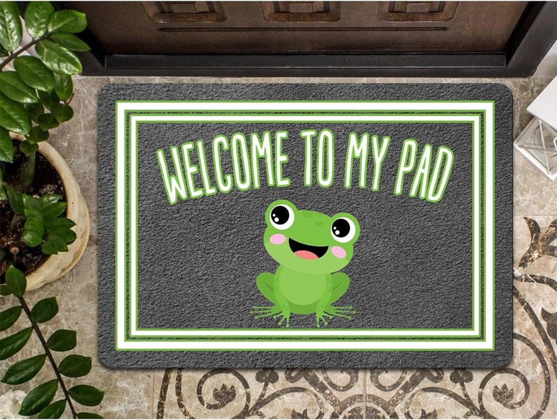 MELODADDY Funny Welcome Mat with Rubber Back 30"(L) x 18"(W)Welcome To My Pad Cute Frog Funny Doormat for Entrance Way Indoor Decor Mats for Front Porch Mat No Slip House Warming Gift Novelty Gift Frog - Image 5